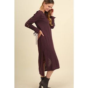 Umgee Purple Lace Up Sleeve Midi  Dress